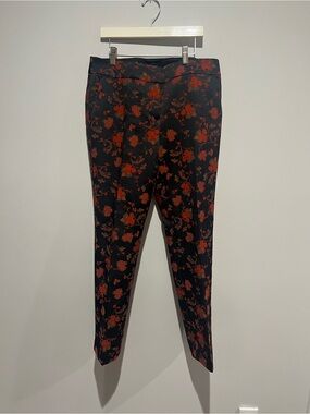 Black Floral Print Women’s Marisa Pants - Red Floral Design